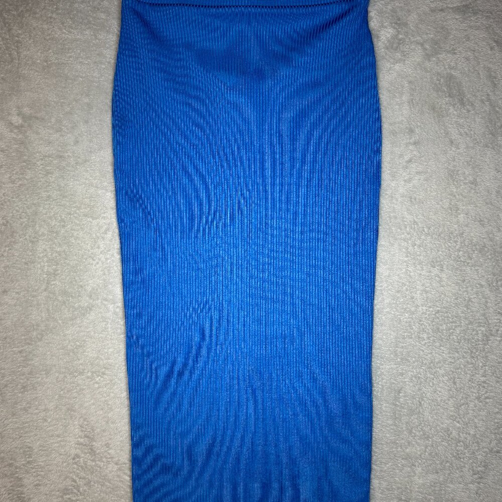 NWT Zara Womens Pencil Skirt Size Medium Knit Ribbed Midi Bluish Stretch New - Picture 3 of 9